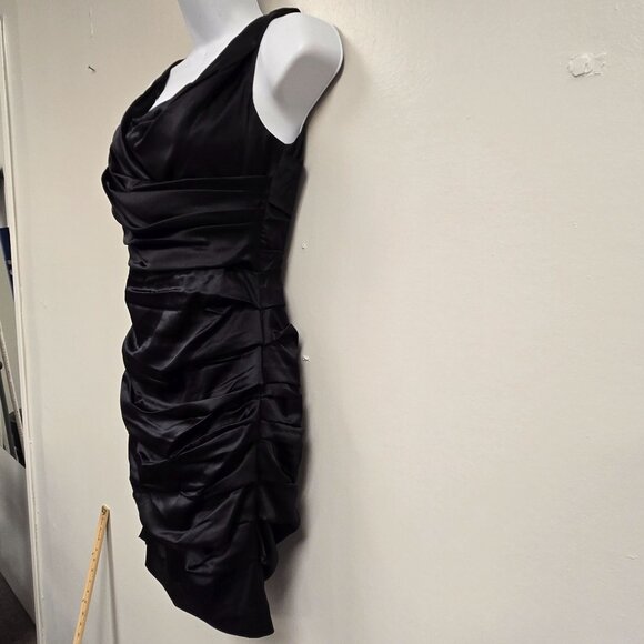 Vintage Express Y2K Women's sz 2 Black Ruched Bodycon Silk Cocktail Dress Sleeve - Picture 12 of 15